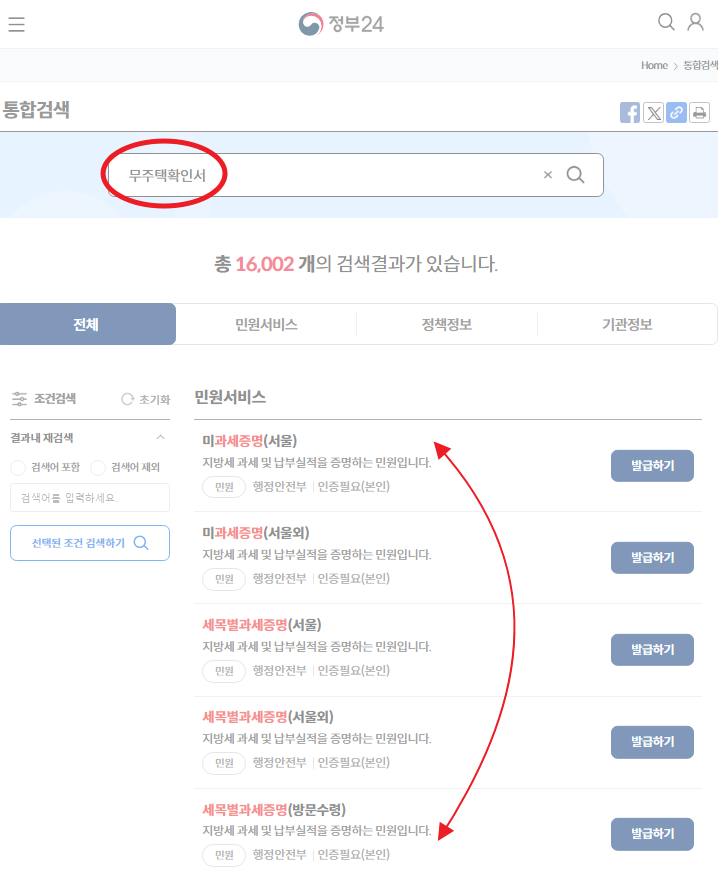 정부24 무주택확인서