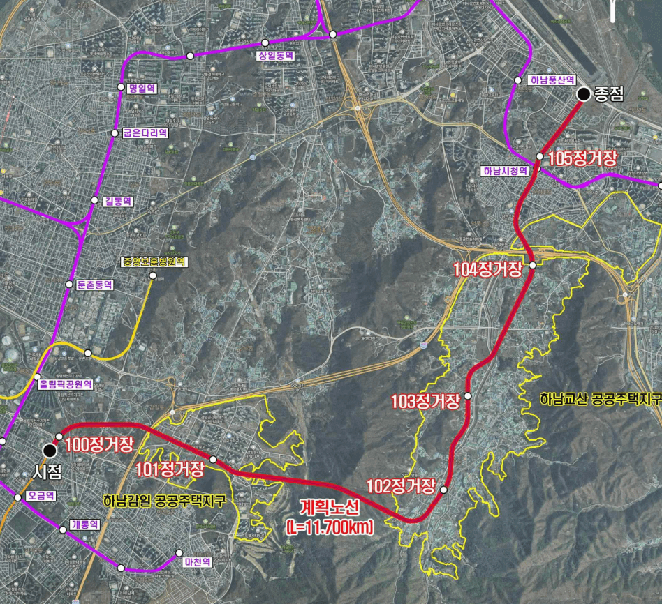 송파하남선 기본계획 노선 위치도